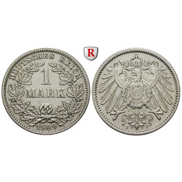 Deutsches Kaiserreich, 1 Mark 1909, J, ss-vz, J. 17