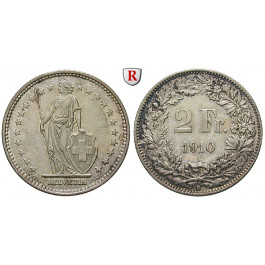 Schweiz, Eidgenossenschaft, 2 Franken 1910, vz