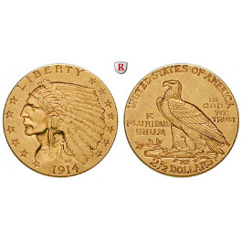 USA, 2 1/2 Dollars 1914, 3,76 g fein, vz