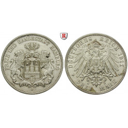Deutsches Kaiserreich, Hamburg, 3 Mark 1911, J, ss-vz, J. 64