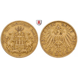 Deutsches Kaiserreich, Hamburg, 20 Mark 1895, J, ss+, J. 212