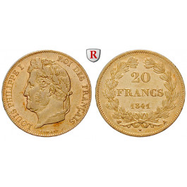 Frankreich, Louis Philippe, 20 Francs 1832-1846, 5,81 g fein, ss