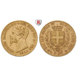 Italien, Königreich Sardinien, Vittorio Emanuele II., 20 Lire 1850-1860, 5,81 g fein, ss