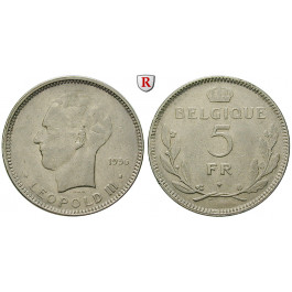 Belgien, Königreich, Leopold III., 5 Francs 1936, ss