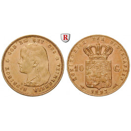 Niederlande, Königreich, Wilhelmina I., 10 Gulden 1897, 6,06 g fein, ss-vz