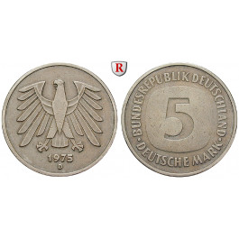 Bundesrepublik Deutschland, 5 DM 1975, Fehlprägung, unmagnetisch, D, ss, J. 415