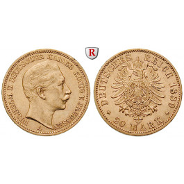 Deutsches Kaiserreich, Preussen, Wilhelm II., 20 Mark 1889, A, 7,17 g fein, ss, J. 250