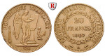 Frankreich, III. Republik, 20 Francs 1871-1898, 5,81 g fein, ss